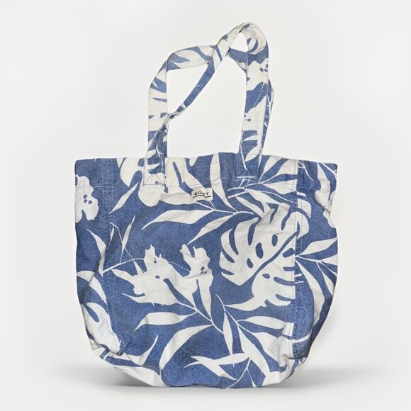 Roxy Blue Hawaiian Floral Print Canvas Tote Bag Beach Summer Y2K - Picture 1 of 3